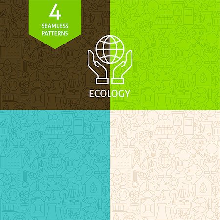 Thin Line Art Green Energy Ecology Pattern Set. Four Vector Website Design and Seamless Background in Trendy Modern Outline Style. Environment and Eco Power. Stock Photo - Budget Royalty-Free & Subscription, Code: 400-08416072