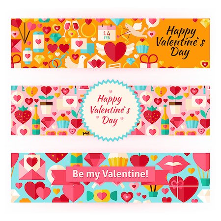 simsearch:400-08836108,k - Valentine Day Template Banners Set in Modern. Flat Design Vector Illustration of Brand Identity for Love Promotion. Holiday Colorful Pattern for Advertising. Foto de stock - Super Valor sin royalties y Suscripción, Código: 400-08416090