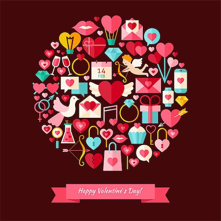 simsearch:400-08836108,k - Vector Flat Style Happy Valentine Day Objects Concept. Collection of Love Wedding Holiday Colorful Objects. Set of Save the Date Items. Foto de stock - Super Valor sin royalties y Suscripción, Código: 400-08416100