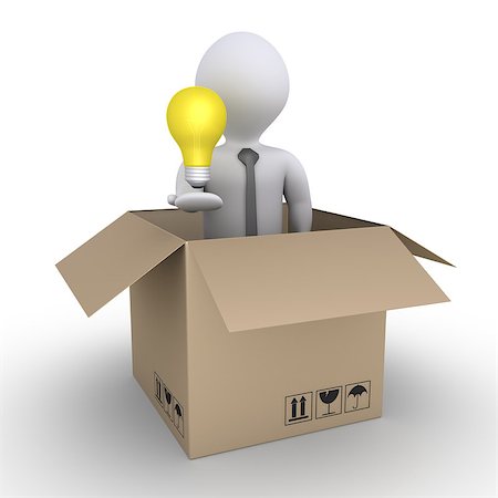 simsearch:400-05711049,k - Businessman holding a light bulb is inside a carton box Foto de stock - Royalty-Free Super Valor e Assinatura, Número: 400-08410086