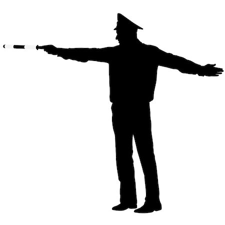 simsearch:400-04417976,k - Black silhouettes  Police officer  with a rod on white background. Vector illustration. Photographie de stock - Aubaine LD & Abonnement, Code: 400-08410216