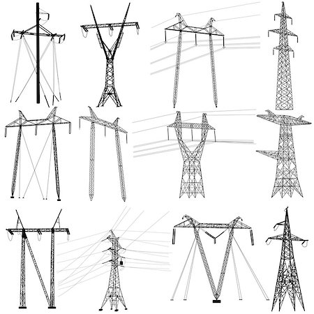 simsearch:400-04819873,k - Set electricity transmission power lines. Vector illustration. Photographie de stock - Aubaine LD & Abonnement, Code: 400-08410217