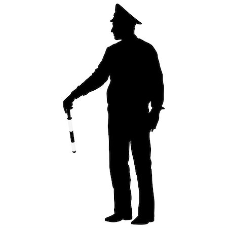simsearch:400-04417976,k - Black silhouettes  Police officer  with a rod on white background. Vector illustration. Photographie de stock - Aubaine LD & Abonnement, Code: 400-08410220