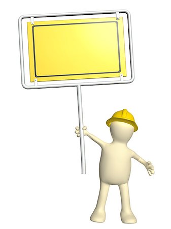 3d puppet-builder with emergency sign. Isolated on white background Stock Photo - Budget Royalty-Free & Subscription, Code: 400-08410383