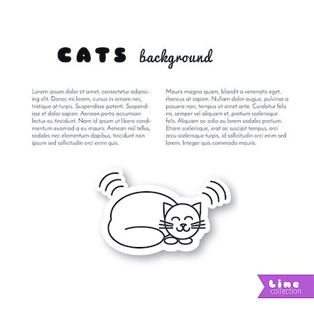 simsearch:400-07614122,k - Happy purring lying cat. Vector line sticker on white background. Page template for your design with space for text. Stock Photo - Budget Royalty-Free & Subscription, Code: 400-08410497