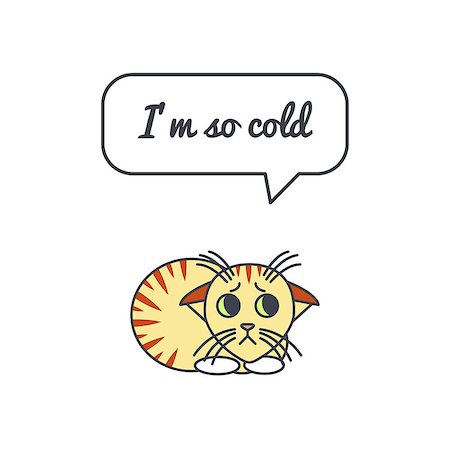 simsearch:400-04871184,k - Frozen unhappy little cat with speech bubble and saying.Vector color line illustration card on white background. You can put your own text in the bubble. Cat adoption concept. Photographie de stock - Aubaine LD & Abonnement, Code: 400-08410524