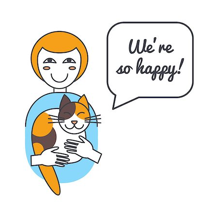 simsearch:400-04871184,k - Happy cat and woman with speech bubble and saying.Vector color line illustration card on white background. You can put your own text in the bubble. Cat adoption concept. Photographie de stock - Aubaine LD & Abonnement, Code: 400-08410526
