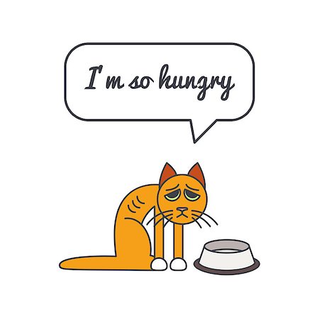 simsearch:400-04871184,k - Skinny hungry cat with speech bubble and saying. Vector color line illustration card on white background. You can put your own text in the bubble. Cat adoption concept. Photographie de stock - Aubaine LD & Abonnement, Code: 400-08410531