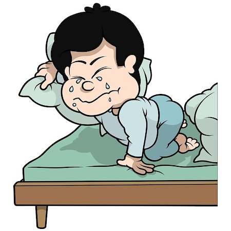 painting of boy kneeling - Boy Crying In Bed - Cartoon Illustration, Vector Stock Photo - Budget Royalty-Free & Subscription, Code: 400-08410634