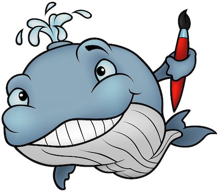 simsearch:400-06061703,k - Blue Whale Holding Red Paint Brush - Colored Cartoon Illustration, Vector Foto de stock - Super Valor sin royalties y Suscripción, Código: 400-08410639