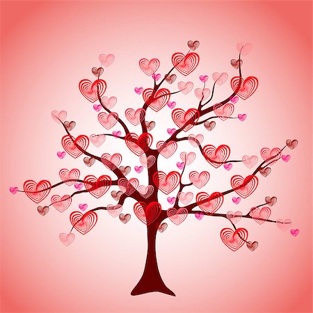 simsearch:400-08410647,k - Valentine love tree, leaves from hearts, vector illustrations Stock Photo - Budget Royalty-Free & Subscription, Code: 400-08410649