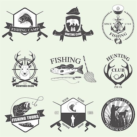 simsearch:400-04749578,k - Set of vintage hunting and fishing labels and design elements Foto de stock - Super Valor sin royalties y Suscripción, Código: 400-08410729