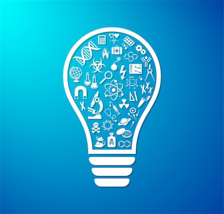 Vector light bulb icon with science icons inside Stock Photo - Budget Royalty-Free & Subscription, Code: 400-08410785