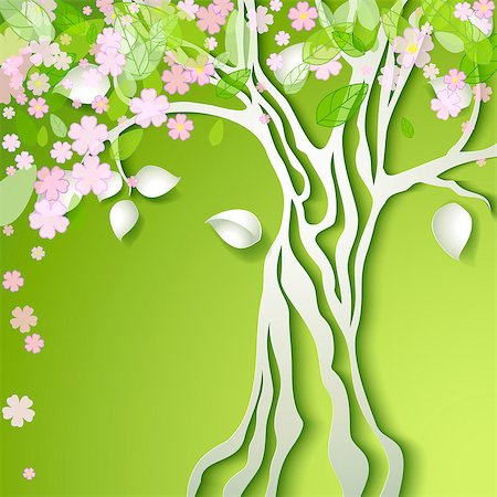 simsearch:400-05704843,k - Vector illustration with stylized spring tree with pink flowers Stockbilder - Microstock & Abonnement, Bildnummer: 400-08410857