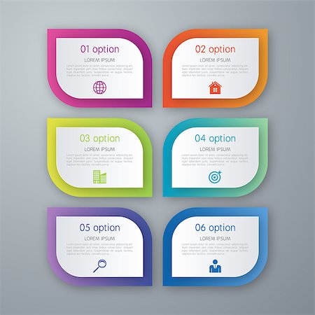 simsearch:400-06924506,k - Simple stylish multicolor rounded rectangle labels backgrounds 6 step infographics mockup template. Infographic background concepts collection. Photographie de stock - Aubaine LD & Abonnement, Code: 400-08410882