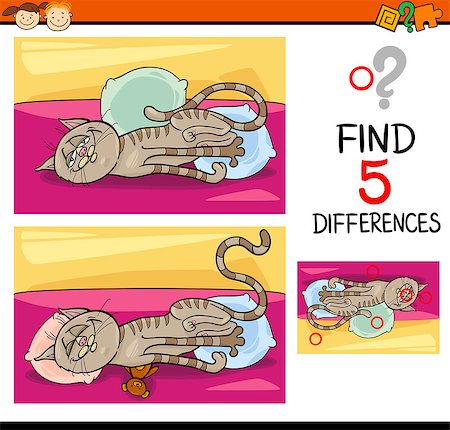 simsearch:400-08410906,k - Cartoon Illustration of Finding Differences Educational Task for Preschool Children with Cat Animal Character Foto de stock - Super Valor sin royalties y Suscripción, Código: 400-08410908