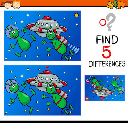 simsearch:400-08410906,k - Cartoon Illustration of Finding Differences Educational Task for Preschool Children with Alien Characters Foto de stock - Super Valor sin royalties y Suscripción, Código: 400-08410909