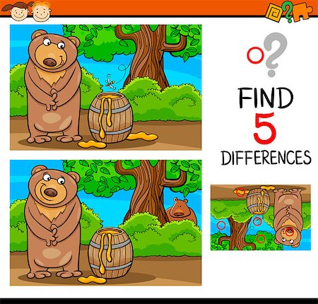 simsearch:400-08410906,k - Cartoon Illustration of Finding Differences Educational Task for Preschool Children with Bear and Honey Foto de stock - Super Valor sin royalties y Suscripción, Código: 400-08410902