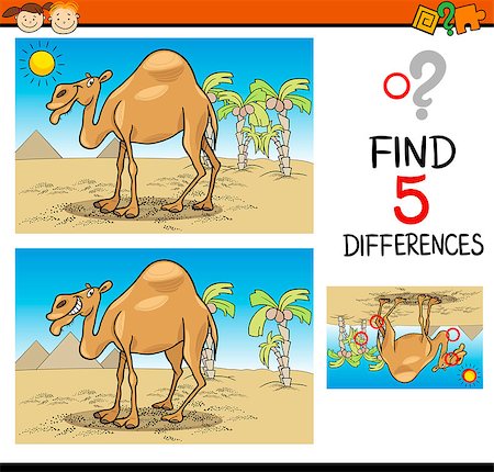simsearch:400-08410906,k - Cartoon Illustration of Finding Differences Educational Task for Preschool Children with Camel Animal Character Foto de stock - Super Valor sin royalties y Suscripción, Código: 400-08410903