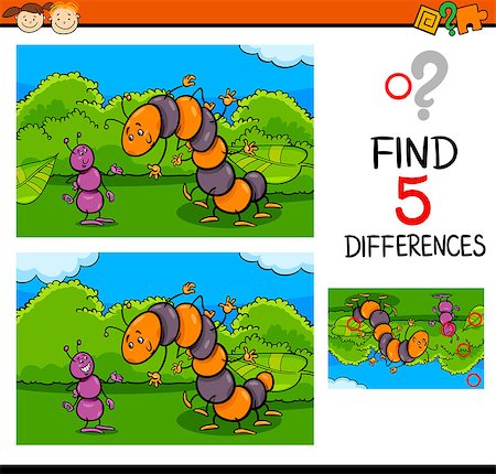 simsearch:400-08410906,k - Cartoon Illustration of Finding Differences Educational Task for Preschool Children with Ant and Caterpillar Insect Characters Foto de stock - Super Valor sin royalties y Suscripción, Código: 400-08410914