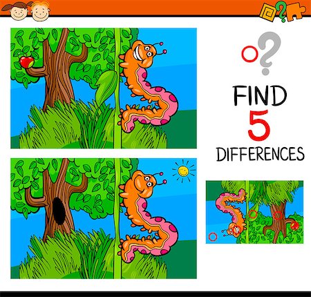 simsearch:400-08410906,k - Cartoon Illustration of Finding Differences Educational Task for Preschool Children with Caterpillar Insect Character Foto de stock - Super Valor sin royalties y Suscripción, Código: 400-08410915