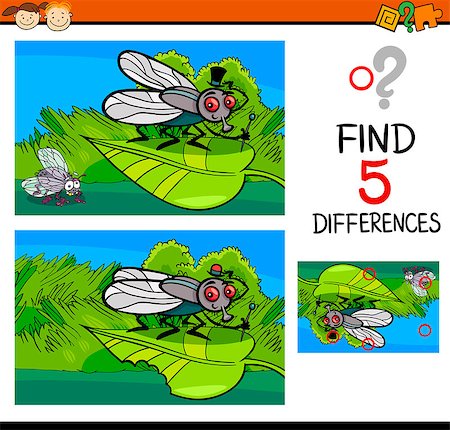 simsearch:400-08410906,k - Cartoon Illustration of Finding Differences Educational Task for Preschool Children with Fly Insect Character Foto de stock - Super Valor sin royalties y Suscripción, Código: 400-08410913