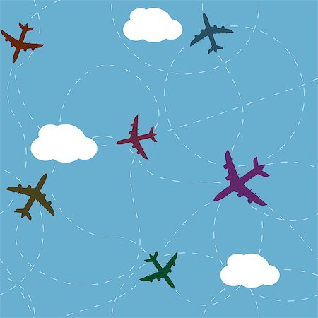 simsearch:400-04815921,k - Cartoon airplane routes. Airplane path seamless pattern, background, vector seamless texture can be used for wallpaper, pattern fills, web page,background,surface. Stock Photo - Budget Royalty-Free & Subscription, Code: 400-08410922