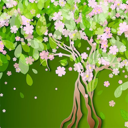 simsearch:400-05704843,k - Vector illustration with stylized spring tree with pink flowers Stockbilder - Microstock & Abonnement, Bildnummer: 400-08410934