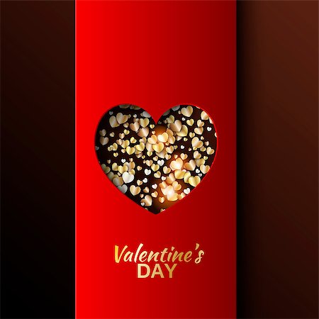 simsearch:400-08411358,k - Gold hearts valentine day greeting red card, vector illustration Foto de stock - Super Valor sin royalties y Suscripción, Código: 400-08410935