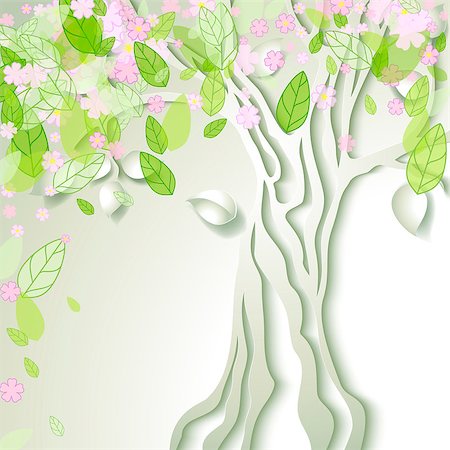 simsearch:400-05704843,k - Vector illustration with stylized spring tree with pink flowers Stockbilder - Microstock & Abonnement, Bildnummer: 400-08410933
