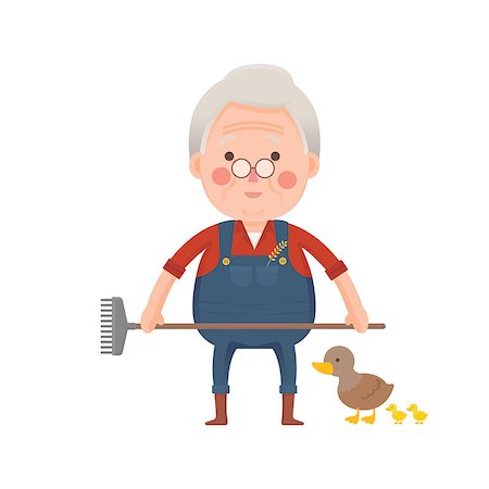Vector Illustration of Old man working in Farm with fork in Hand, Ducks, Cartoon Character Stock Photo - Budget Royalty-Free & Subscription, Code: 400-08411162