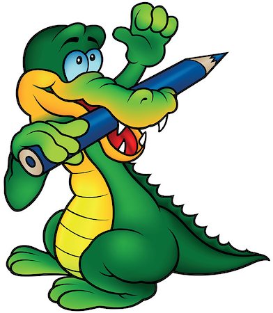 Crocodile Painter with Hand Up - Colored Cartoon Illustration, Vector Stock Photo - Budget Royalty-Free & Subscription, Code: 400-08411213