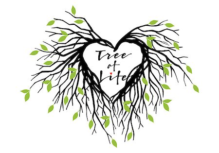 tree of life, heart shaped tree branches with green leaves, vector illustration Stock Photo - Budget Royalty-Free & Subscription, Code: 400-08411282