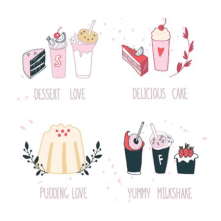 food icon design - Hand drawn delicious dessert collection Milkshake Cake Pudding Cupcake Food Vector illustration Stock Photo - Budget Royalty-Free & Subscription, Code: 400-08411290