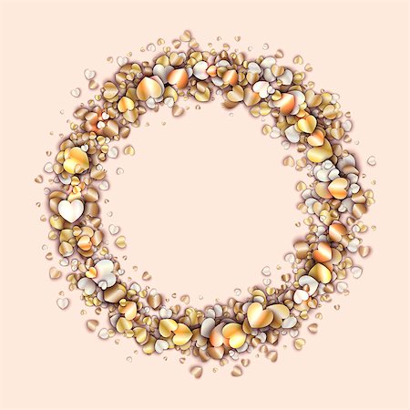 simsearch:400-08411550,k - Vintage frame with golden hearts . Golden round decor on biege background, vector illustration Stock Photo - Budget Royalty-Free & Subscription, Code: 400-08411351