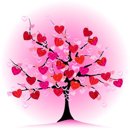 simsearch:400-08411566,k - Valentine love tree, leaves from hearts, vector illustrations Stockbilder - Microstock & Abonnement, Bildnummer: 400-08411470