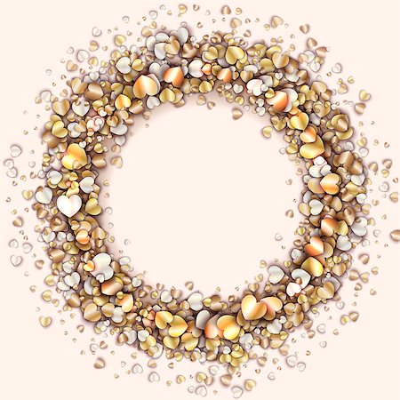 simsearch:400-08411550,k - Vintage frame with golden hearts . Golden round decor on white background, vector illustration Stock Photo - Budget Royalty-Free & Subscription, Code: 400-08411541