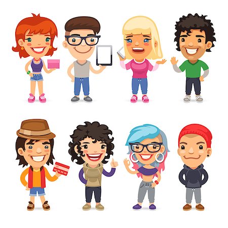 simsearch:400-08430017,k - Trendy Dressed Cartoon Characters. Isolated on white background. Clipping paths included in additional jpg format. Stock Photo - Budget Royalty-Free & Subscription, Code: 400-08411568