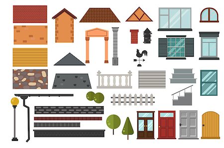 simsearch:400-08506414,k - Family house vector design elemets. House building elements isolated on white background. Cottage home house building elements. House vector, house building. Cottage house construction elements Foto de stock - Royalty-Free Super Valor e Assinatura, Número: 400-08411572