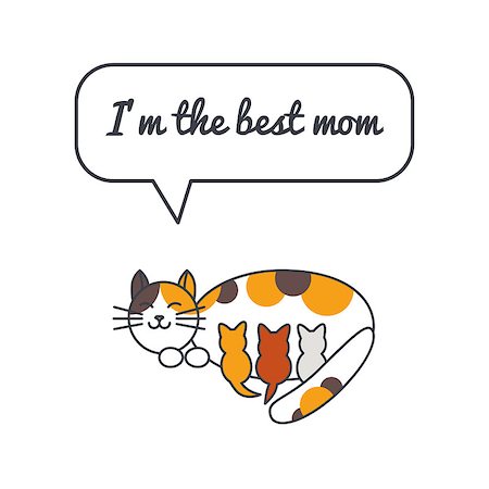 simsearch:400-04871184,k - Nursing cat mom with three newborn kittens with speech bubble and saying. Vector color line illustration card on white background. You can put your own text in the bubble. Cat adoption concept. Photographie de stock - Aubaine LD & Abonnement, Code: 400-08411614