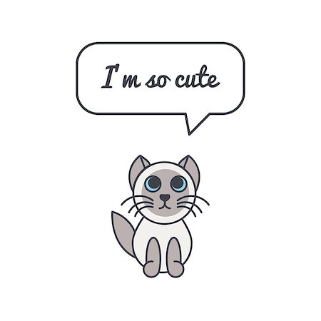 simsearch:400-04871184,k - Little seal point kitten with speech bubble and saying. Vector color line illustration card on white background. You can put your own text in the bubble. Cat adoption concept. Photographie de stock - Aubaine LD & Abonnement, Code: 400-08411610