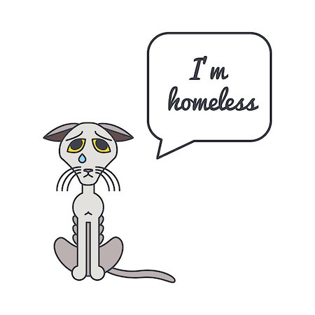 simsearch:400-04871184,k - Bony homeless unhappy crying cat with speech bubble and saying. Vector color line illustration card on white background. You can put your own text in the bubble. Cat adoption concept. Photographie de stock - Aubaine LD & Abonnement, Code: 400-08411611