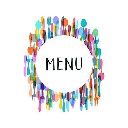 fork and spoon frame - Restaurant menu design with colorful cutlery silhouette signs Photographie de stock - Aubaine LD & Abonnement, Code: 400-08411669