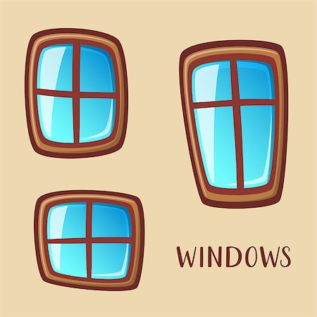 simsearch:400-07675125,k - Cartoon wooden windows collection colorful vector illustration Foto de stock - Super Valor sin royalties y Suscripción, Código: 400-08411662