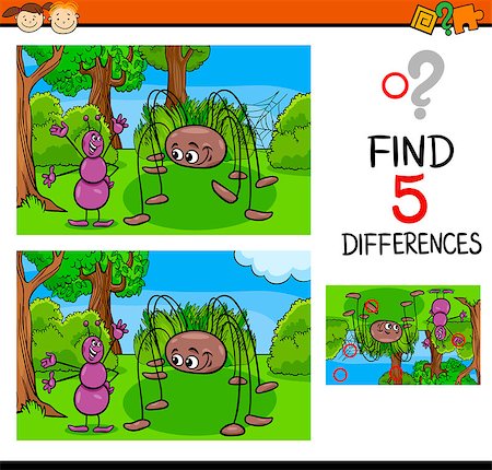 simsearch:400-08410906,k - Cartoon Illustration of Finding Differences Educational Task for Preschool Children with Ant and Spider Insect Characters Foto de stock - Super Valor sin royalties y Suscripción, Código: 400-08411710