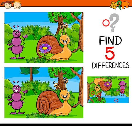 simsearch:400-08410906,k - Cartoon Illustration of Finding Differences Educational Task for Preschool Children with Ant and Snail Characters Foto de stock - Super Valor sin royalties y Suscripción, Código: 400-08411711