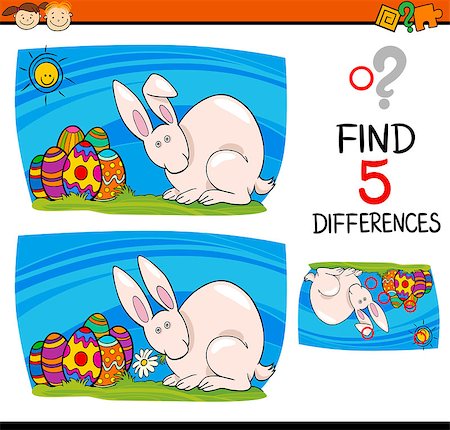 simsearch:400-08410906,k - Cartoon Illustration of Finding Differences Educational Task for Preschool Children with Easter Bunny Foto de stock - Super Valor sin royalties y Suscripción, Código: 400-08411712