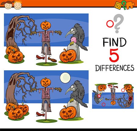 simsearch:400-08410906,k - Cartoon Illustration of Finding Differences Educational Task for Preschool Children with Halloween Characters Foto de stock - Super Valor sin royalties y Suscripción, Código: 400-08411713