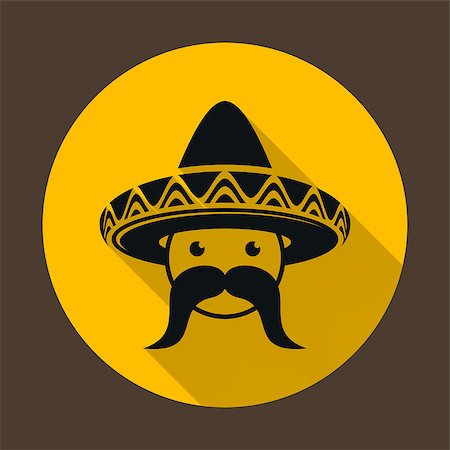 simsearch:400-08973915,k - Mexican with sombrero and large moustache flat icon Stockbilder - Microstock & Abonnement, Bildnummer: 400-08411840