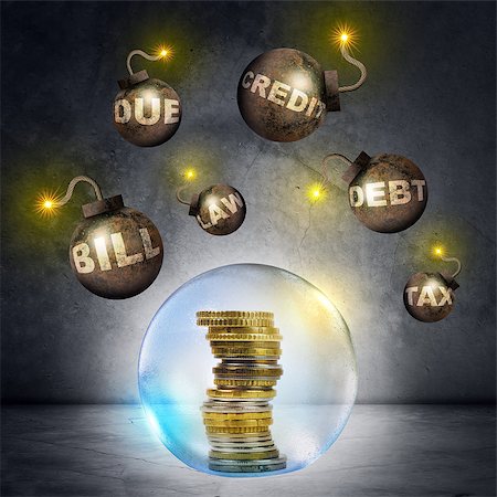 stack of money on fire - Pile of gold coins in bubble and surrounded with bombs Stock Photo - Budget Royalty-Free & Subscription, Code: 400-08411955